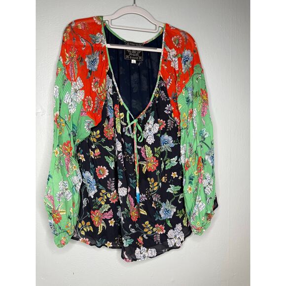 Johnny Was Jade Hortensia Mixed Floral Print Peasant Blouse - Picture 2 of 9